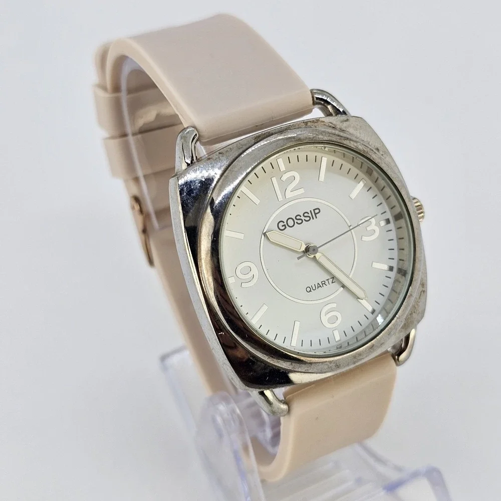 Gossip Women's Analog Watch 38MM White Dial Cream Plastic Bands NEW Battery